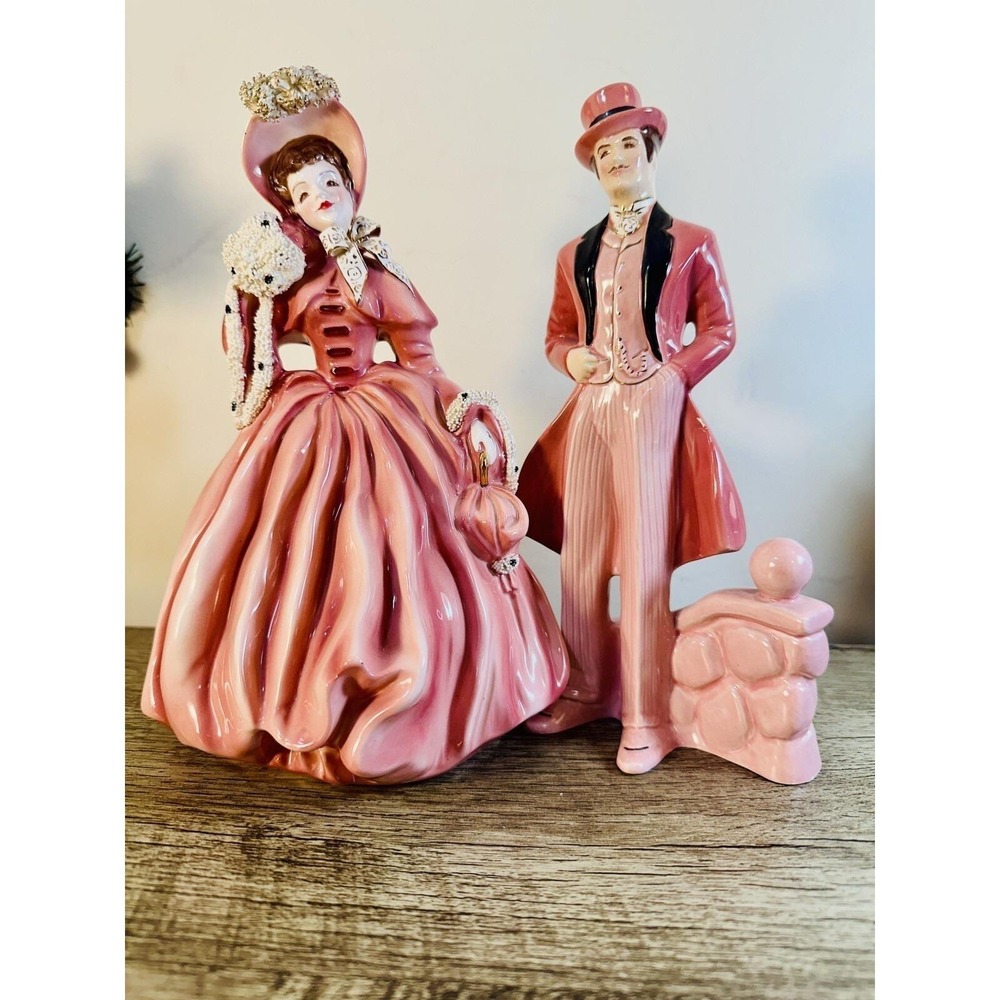Florence Ceramics Rhett and Scarlett Figurines Vintage Pink‎ Glaze Set of 2